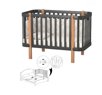 Кровать для новорожденных Верес Монако ЛД 5 05.3.1.21.06 с системой крепления 46.10.1.01 120x60 Серый (Темно-серый/Буковый Белый) фото-1