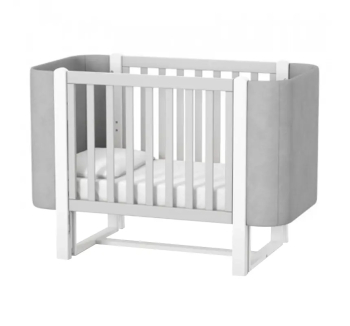 Кровать для новорожденных Верес Монако Велюр ЛД 5 05.3.1.212 с деревянным маятником 40.311.0 120x60 Белый (Белый/Серый Белый Текстиль Серый) фото-1