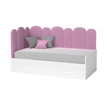 Кровать детская Mebelkon Софи угловая 190x120 Белый (Белый Велюр Lounge Light Pink Ручка скоба Фэшн правый Г)