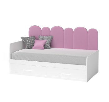 Ліжко дитяче Mebelkon Софі 190x120 Білий (Аляска/Білий Велюр Lounge Light Pink Ручка скоба Фешн правий Г) фото-1