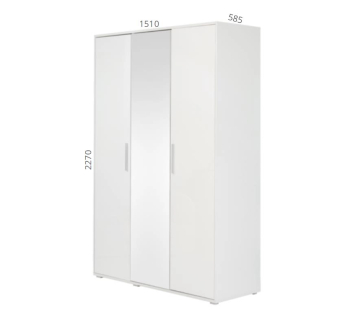 Шкаф гардероб Embawood Мирина 3Д 151x58.5x227 Белый (Белый Зеркало+дсп белый) фото-2