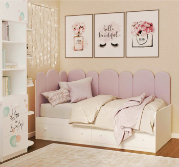 Кровать детская Mebelkon Софи угловая 190x90 Коричневый (Шервуд/Белый Велюр Lounge Grey Ручка скоба Фэшн левый 7) фото-2