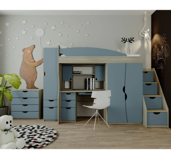 Спальня дитяча Світ меблів Саванна 2Д Сірий (Дуб крафт Блакитна Лагуна) фото-1