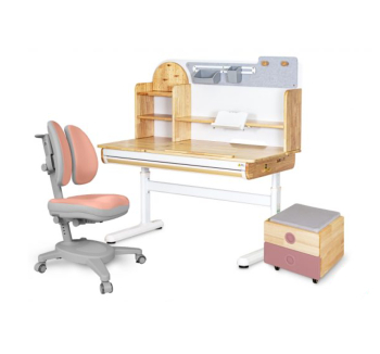 Комплект Mealux Timberdesk L (парта + кресло Onyx Duo + тумба BD-920-2) Бежевый (RubberWood PG - Персиковый Древесный/Розовый) фото-1