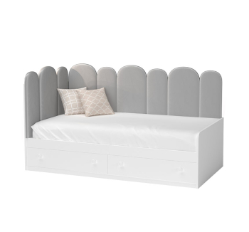 Кровать детская Mebelkon Софи угловая 190x120 Белый (Белый Велюр Lounge Grey Ручка керамическая правый Г)