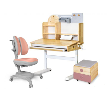 Комплект Mealux Timberdesk S (парта + кресло Onyx Duo + тумба BD-920-2) Бежевый (RubberWood PG - Персиковый Древесный/Розовый) фото-1