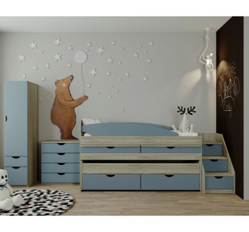 Спальня дитяча Світ меблів Саванна двоярусна 2-а спальні місця Сірий (Дуб крафт Блакитна Лагуна) фото-1