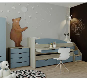 Спальня дитяча Світ меблів Саванна двоярусна 2-а спальні місця Сірий (Дуб крафт Блакитна Лагуна) фото-2