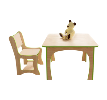Стіл дитячий МАКСІ-МЕблі Кроша Стандарт Плюс зі стільцем 70x70 Білий (Білий Зелена) фото-2