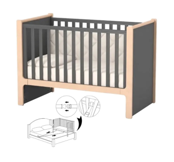 Ліжко для немовлят Верес Ніцца ЛД 7  07.3.1.36 із системою кріплення 46.10.1.01 120x60 Сірий (Темно-сірий/Буковий Білий) фото-1