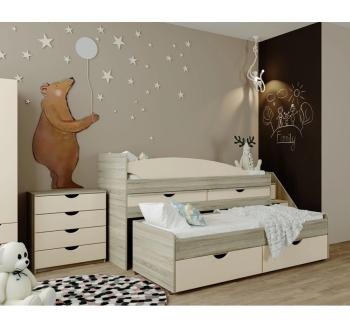 Спальня дитяча Світ меблів Саванна двоярусна 2-а спальні місця Сірий (Дуб крафт Льон) фото-1