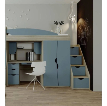 Ліжко дитяче Світ меблів гірка Савана зі столом та сходами 190x80 Сірий (Дуб крафт Блакитна Лагуна) фото-1