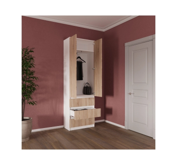 Шкаф гардероб NIKA Мебель Смузи 14 700 70x38x220.7 Оранжевый (Бук Бавария светлый Дуб Молочный) фото-2