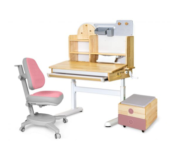 Комплект Mealux Timberdesk S (парта + кресло Onyx + тумба BD-920-2) Бежевый (RubberWood DPG - Темно-розовый Древесный/Розовый) фото-1